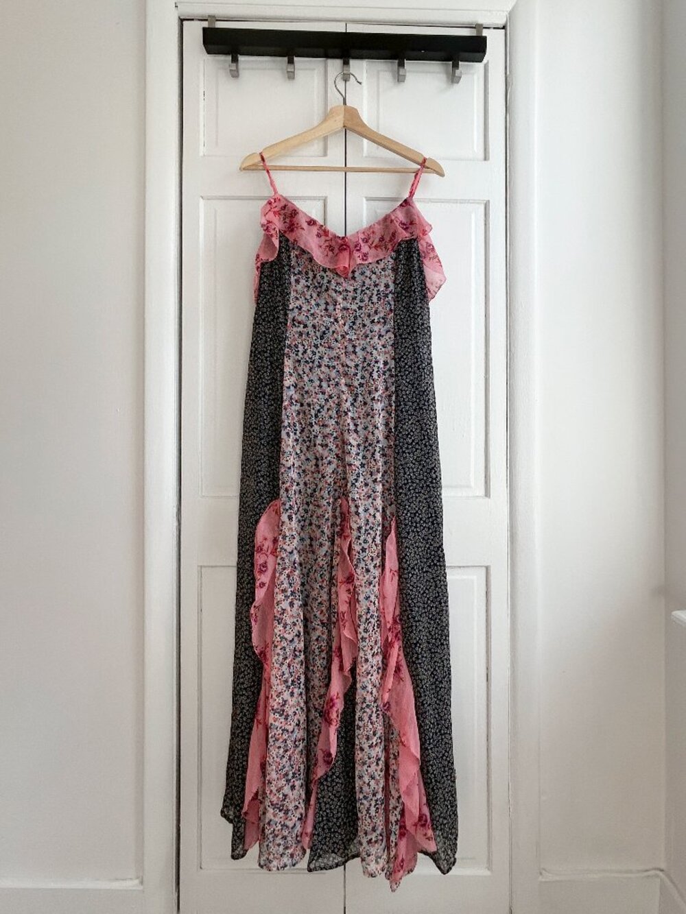 Sz L — By Anthropologie Sleeveless V-Neck Ruffle Midi Dress NWT